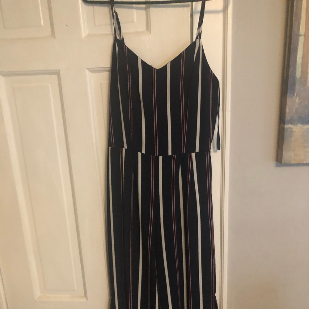 Spaghetti strap, striped jumpsuit